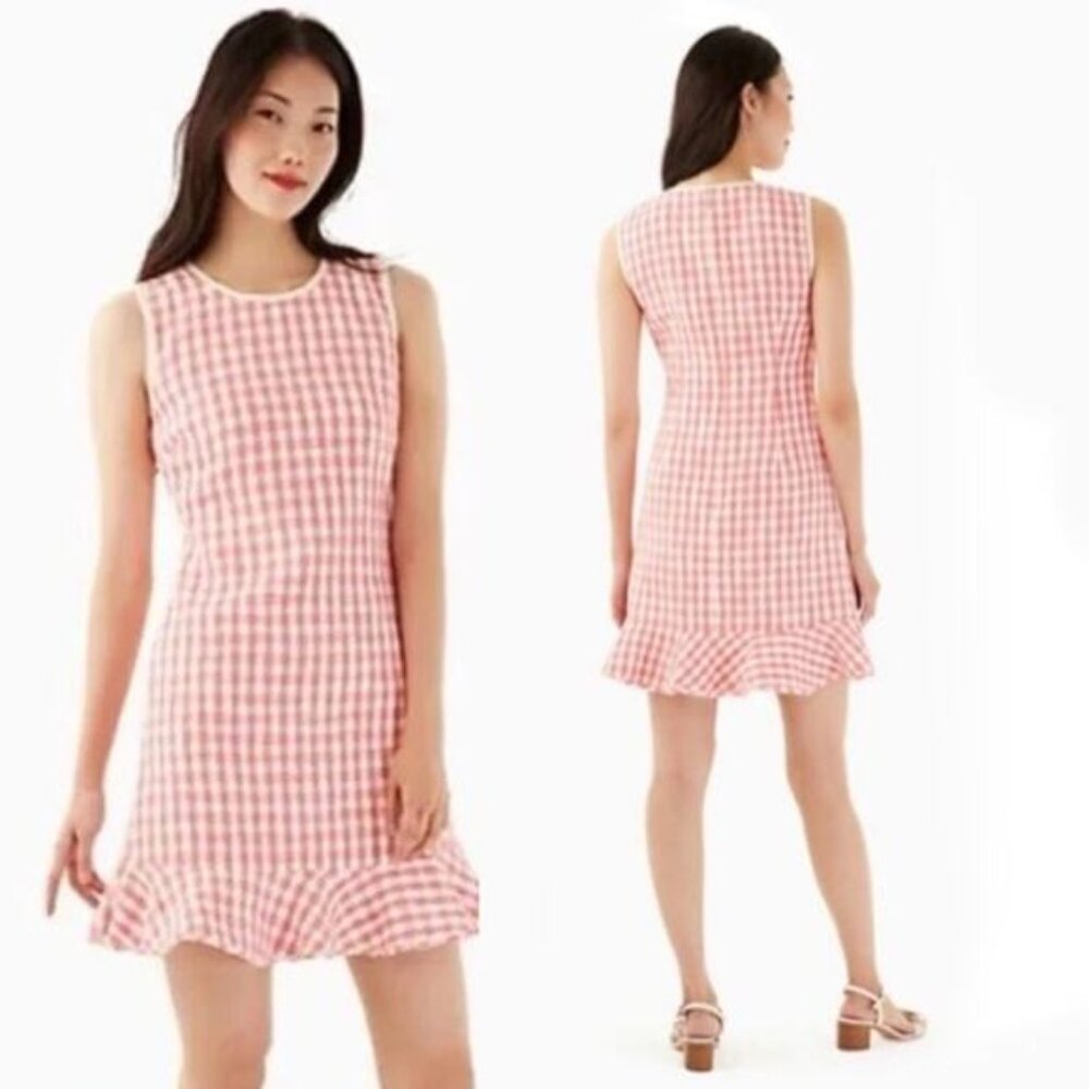NEW Kate Spade Plaid Print Round Neckline Sleeveless Mini Dress Pink Size: 4